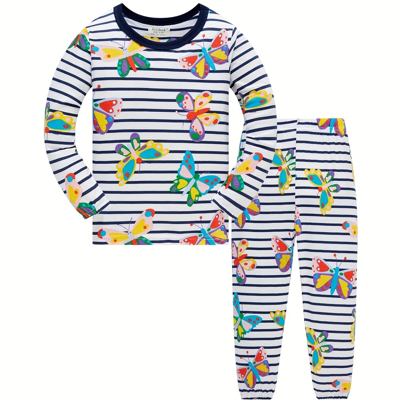 Girls Stripe Butterfly Print Pajamas Set