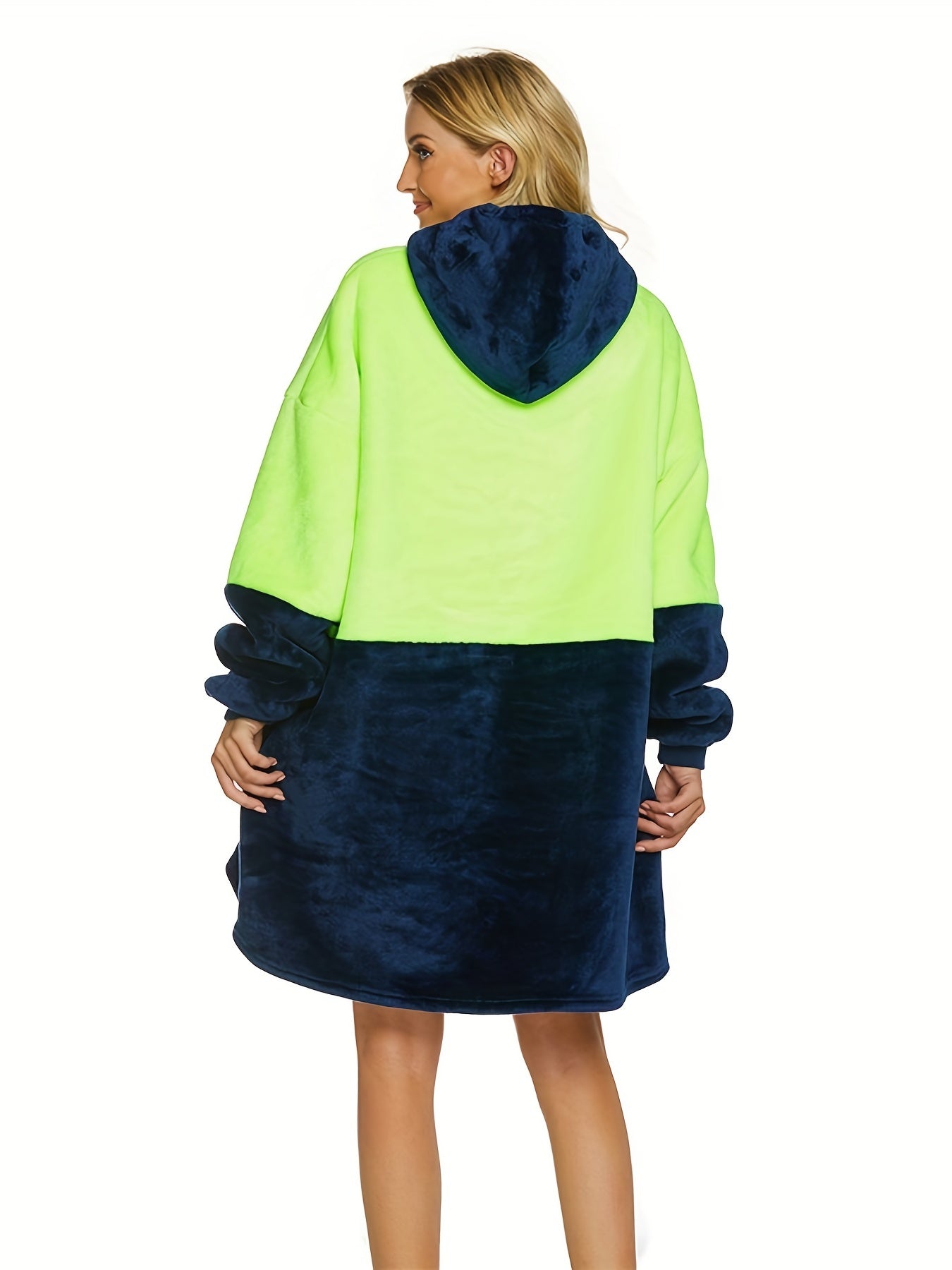 Colorblock Hooded Robe Warm & Cozy Long Sleeve Lounge Robe