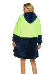 Colorblock Hooded Robe Warm & Cozy Long Sleeve Lounge Robe