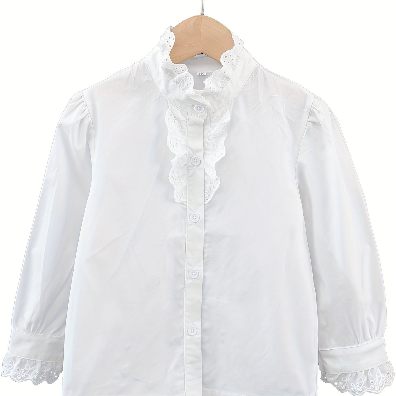 Girls Varsity Shirt Lace Ruffle Collar Long Sleeve Blouse