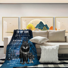 Wolf Pattern Blanket Soft Flannel Home Outdoor Camping Gift Mom Son