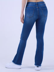 Ripped Button Fly Fringe Trim Jeans