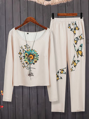 Women's Plus Butterfly & Sunflower Print 2PC Set