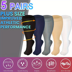 5 Pairs Plus Size Compression Socks For Women & Men Circulation 15 20 MmHg