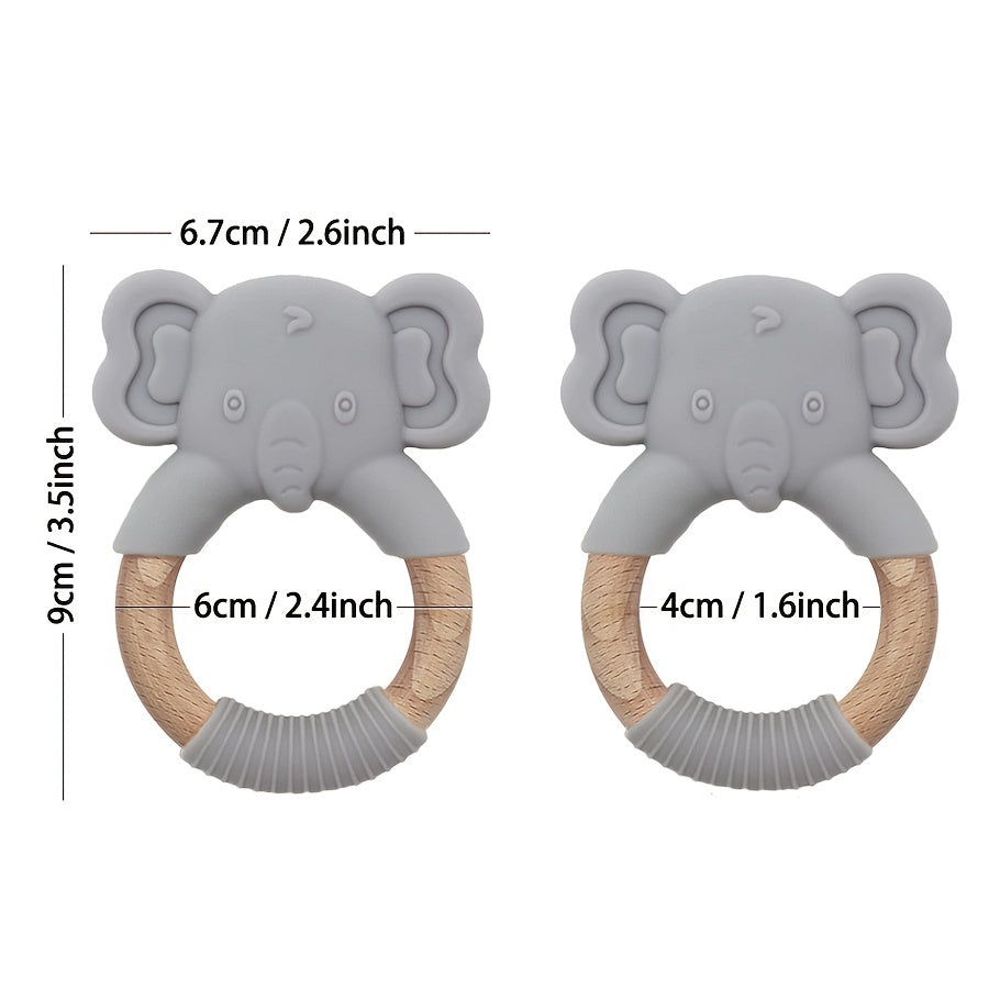 Silicone Baby Teether Toy with Natural Beech Wood Handle