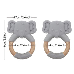 Silicone Baby Teether Toy with Natural Beech Wood Handle