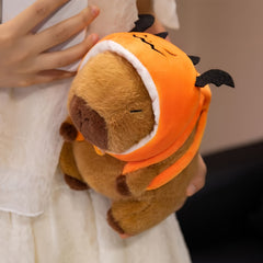 Capybara Plush Toy w/ Pumpkin Bat Headband Soft Anime Stuffed Animal Halloween C