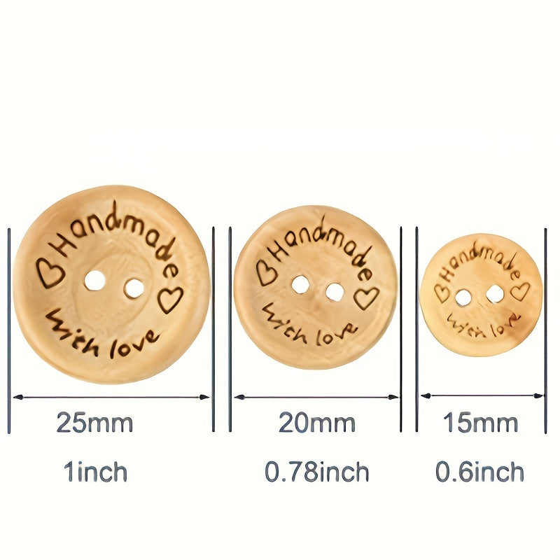 Handmade Love Heart Wooden Button Round Decorative 2 Holes 15mm 20mm