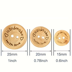Handmade Love Heart Wooden Button Round Decorative 2 Holes 15mm 20mm