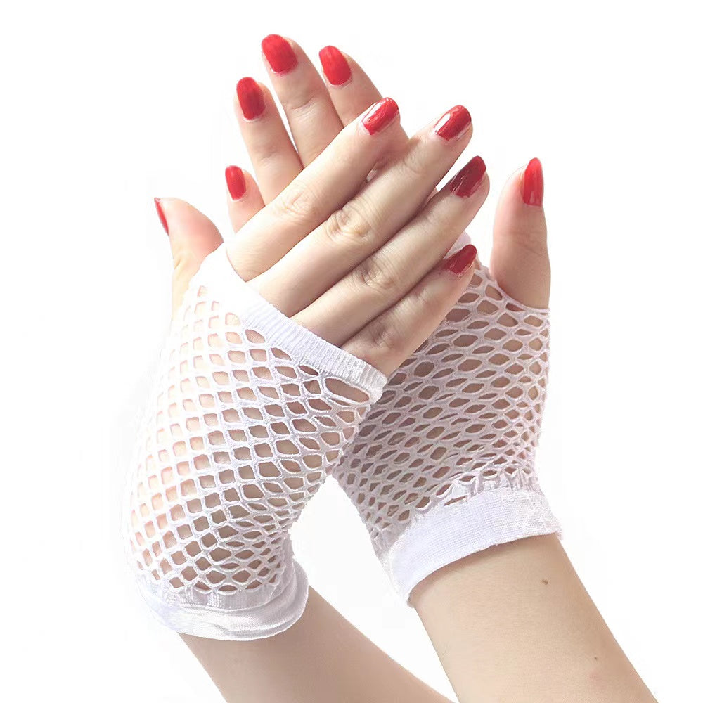 Fishnet Fingerless Wrist Gloves Solid Mesh Party Accessory