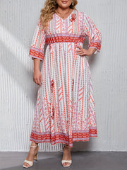 Women's Plus Size Kaftan Dress Floral & Geometric Print V Neck Maxi