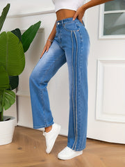 Loose Straight Leg Jeans Washed Blue Denim Pants