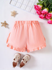 Girls Ruffle Trim Knit Casual Shorts