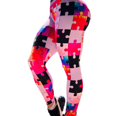 Jigsaw Printed Sports Yoga Leggings High Waist Workout Running Sports Tight