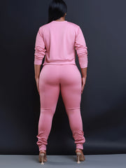 Women's Plus Size Round Neck Crop Sweatshirt & Jogger Sweatpants Set