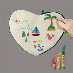 Love Heart Blank Canvas Small Clutch Bag Coin Purse DIY Crafts