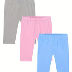 3pcs Girls Casual Elastic Waist Shorts Summer Spring