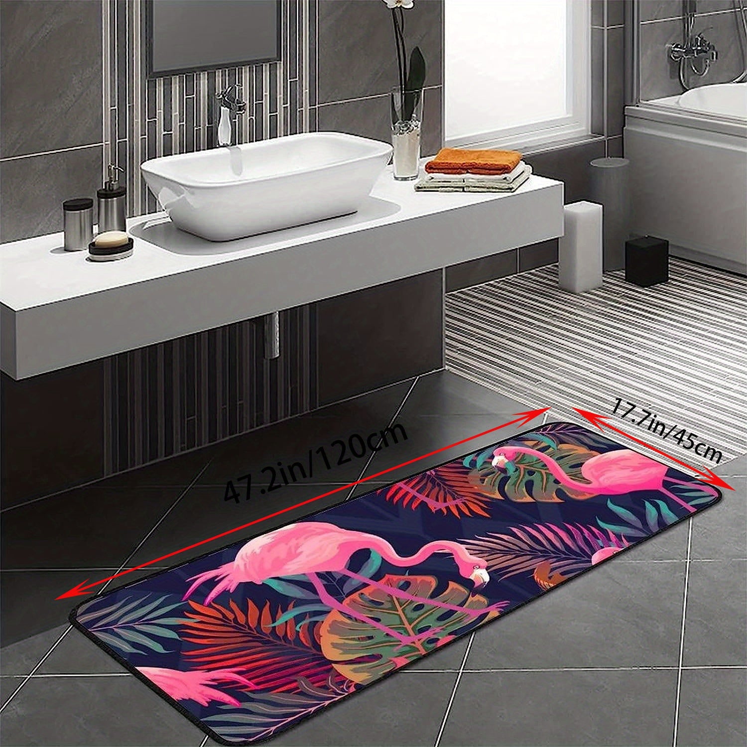 Pink Flamingo Leaf Print Floor Mat Indoor Bathroom Decor