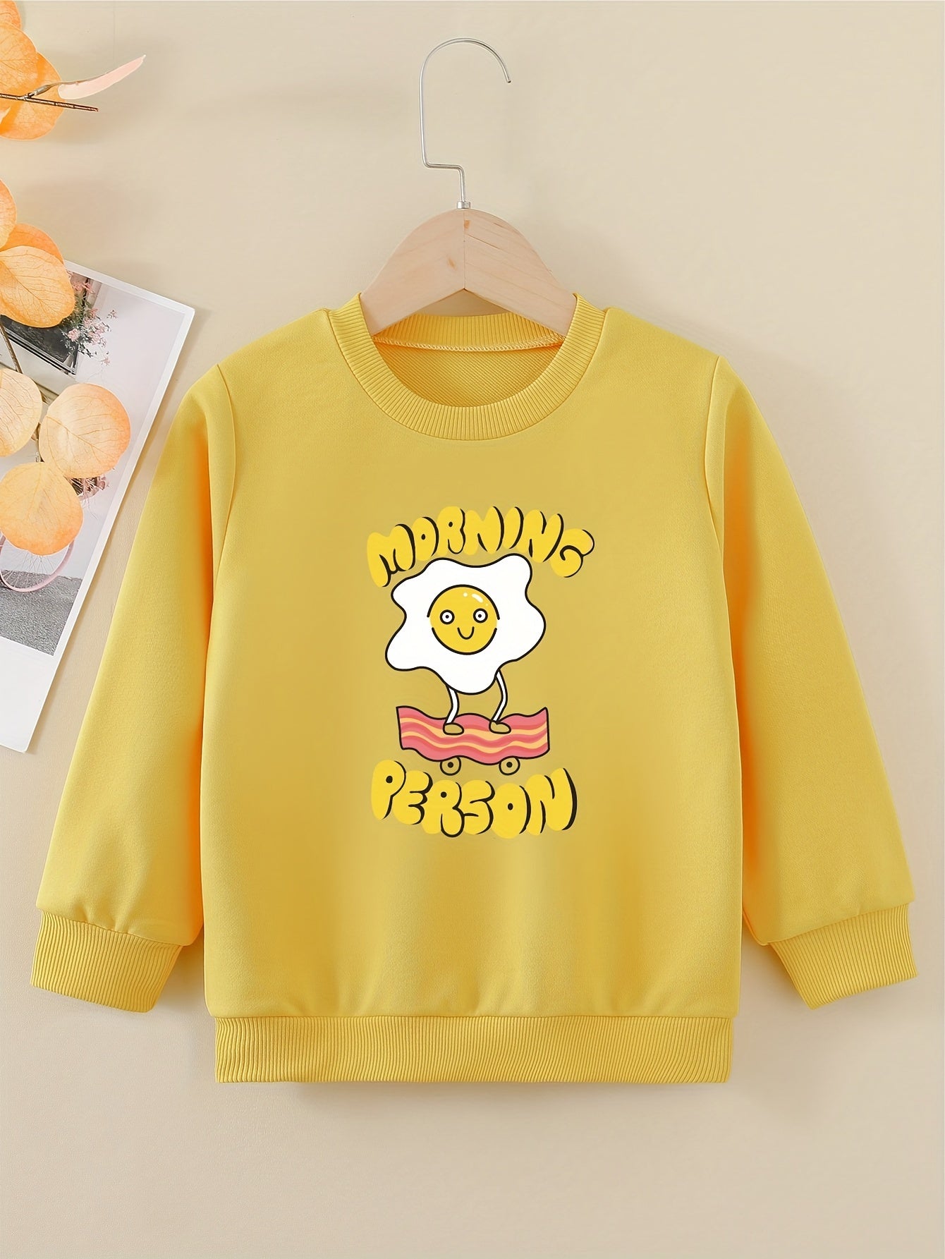 Fun Fried Eggs Graphic Girls Sweatshirt Casual Comfort Fit Kids Tops Pullover