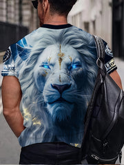 Lion Graphic Print Men's Novelty T Shirt Short Sleeve Crew Neck Tee