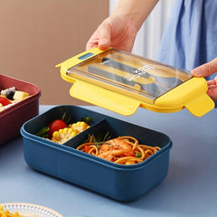 Rectangular Compartmented Lunch Box w/ Chopsticks & Spoons Food Container
