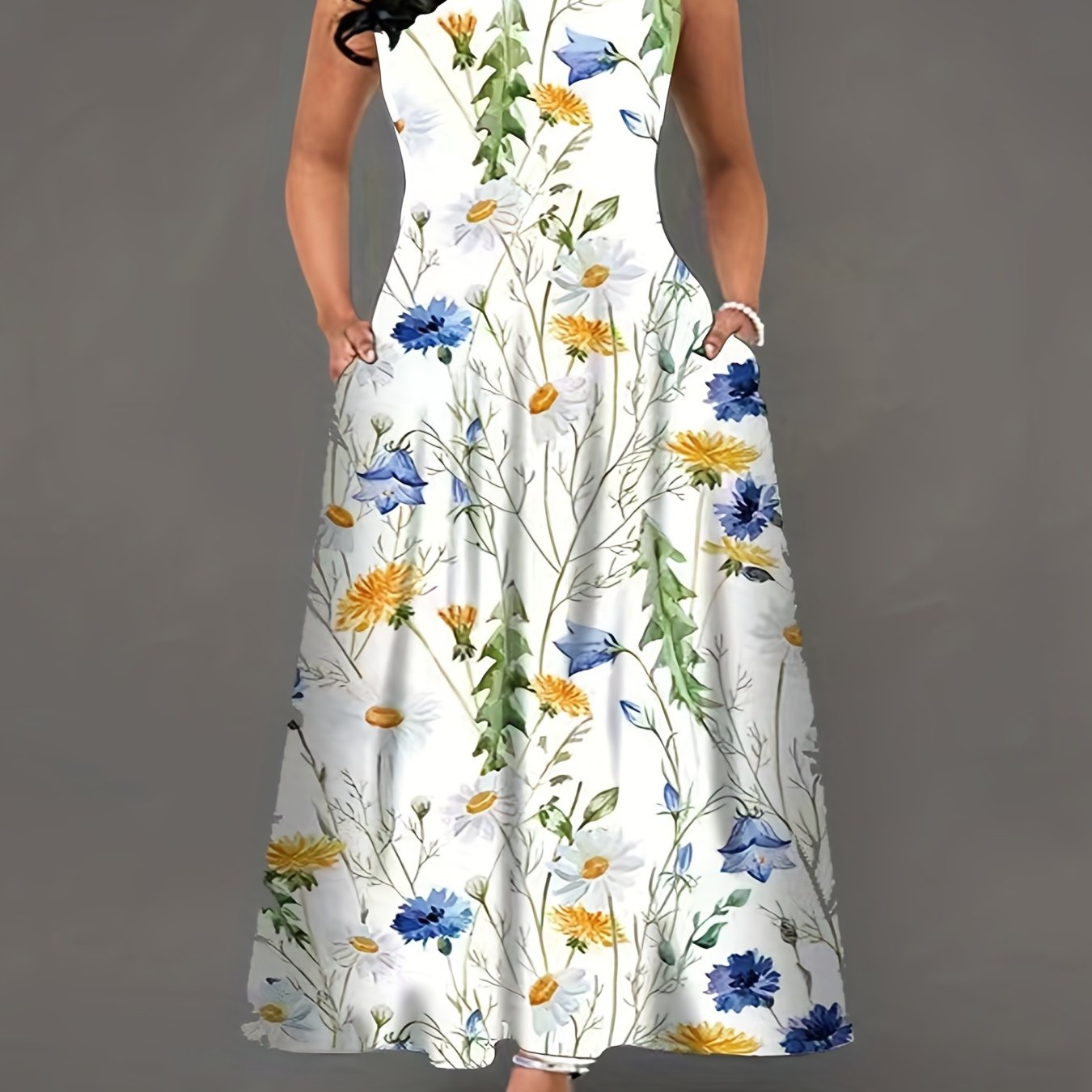 Floral Print Round Neck Maxi Tank Dress