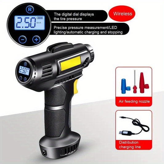 120W Car Air Compressor Handheld Tire Inflator LED Lights