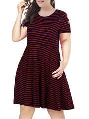 Strip Print Criss Cross Short Sleeve Midi Dress Women's Plus