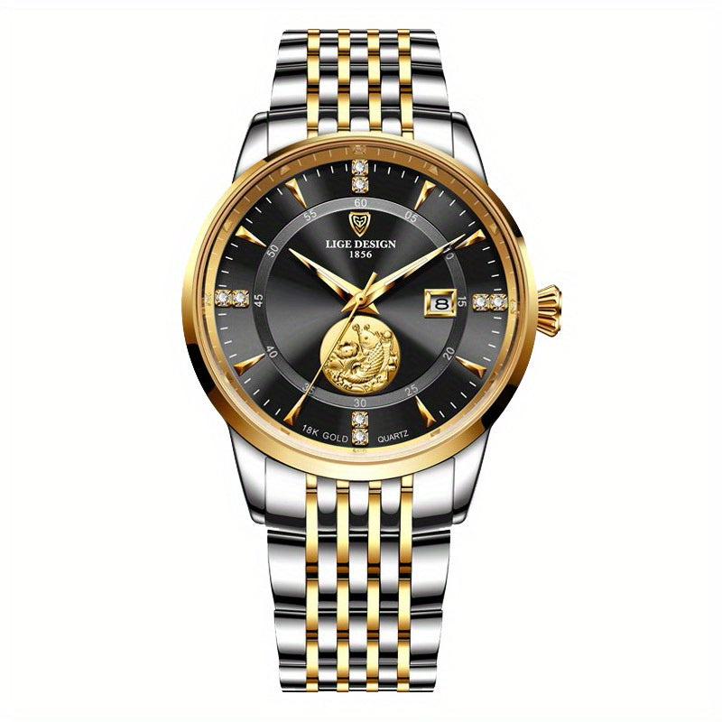 LIGE Business Men Watches Stainless Steel Waterproof Quartz Wristwatch