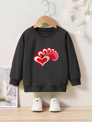 Love Heart Print Sweatshirt Girls Casual Graphic Crew Neck Pullover Sweatshirt