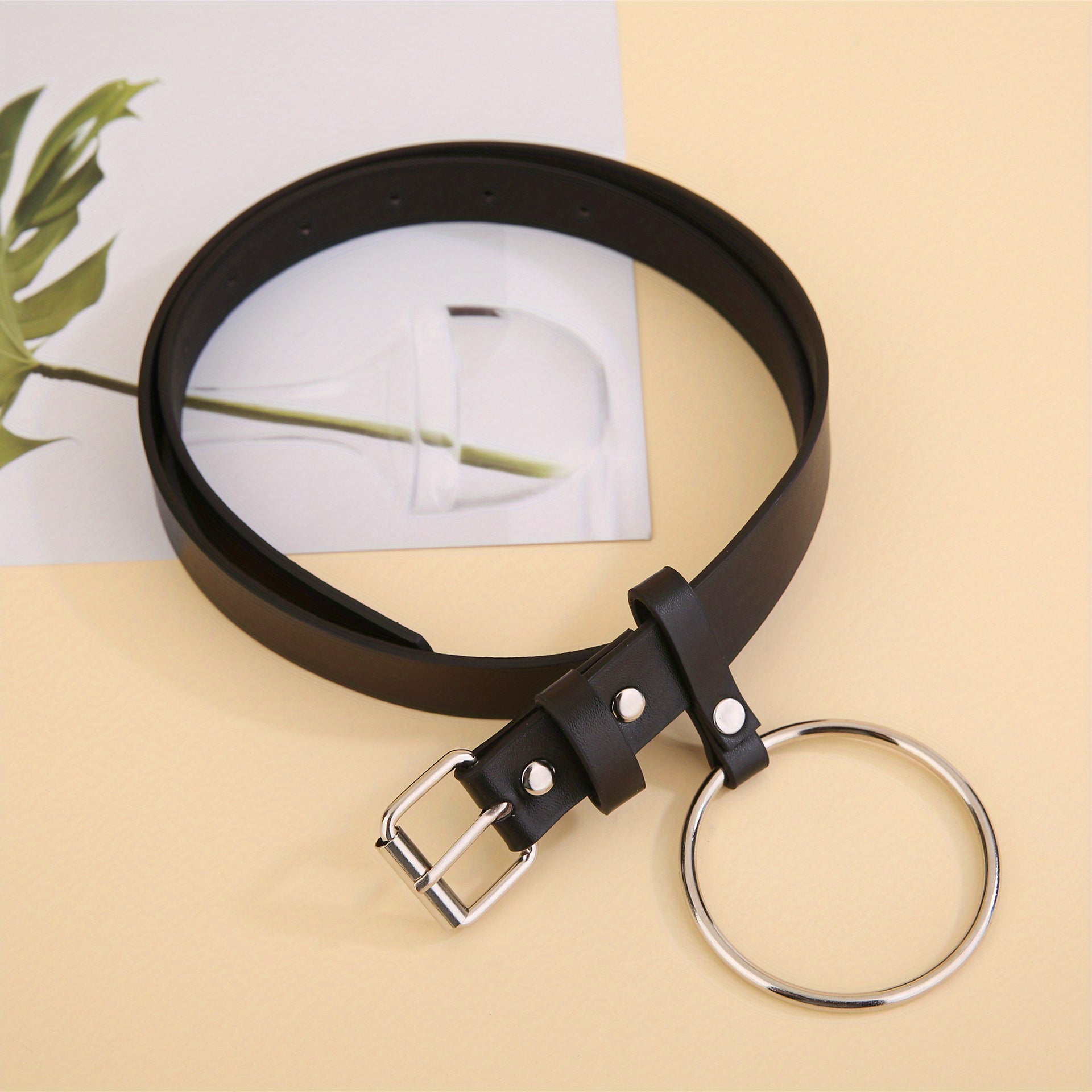 Square Pin Buckle Belt Big Ring Decor Casual Belt for Women