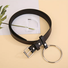 Square Pin Buckle Belt Big Ring Decor Casual Belt for Women
