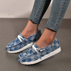 Women's Denim Canvas Sneakers Lace Up Non slip Sport Shoes
