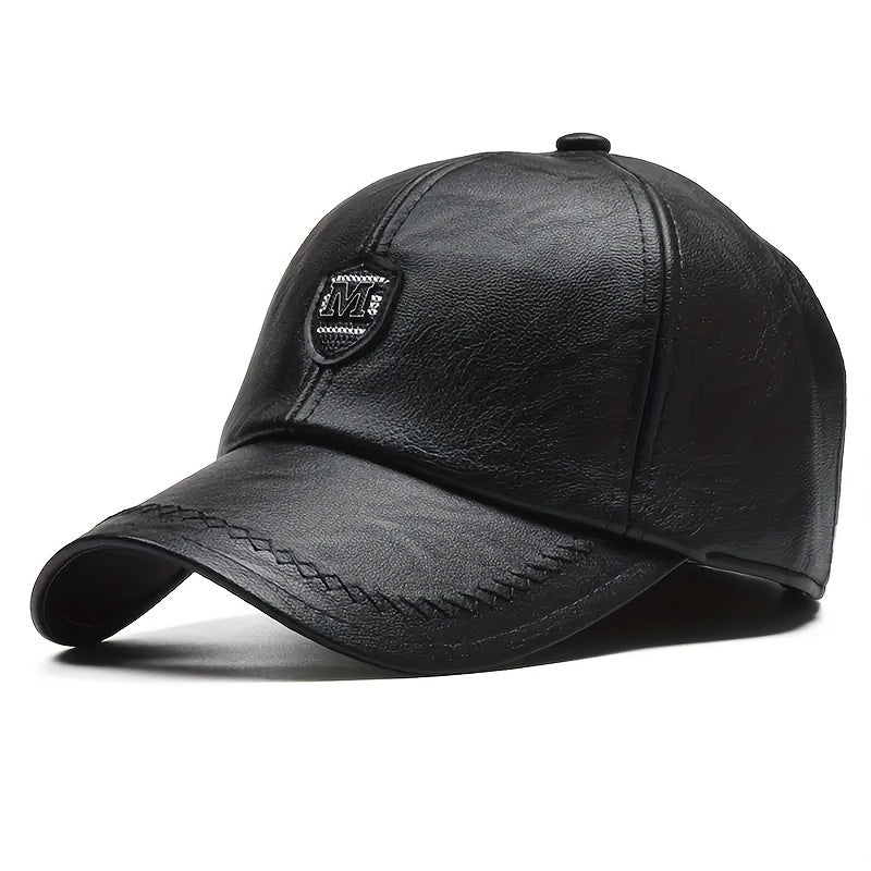 Men's British PU Leather Baseball Cap Adjustable Breathable Hat