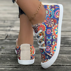 Ethnic Print Canvas Sneakers Lace Up Skate Shoes
