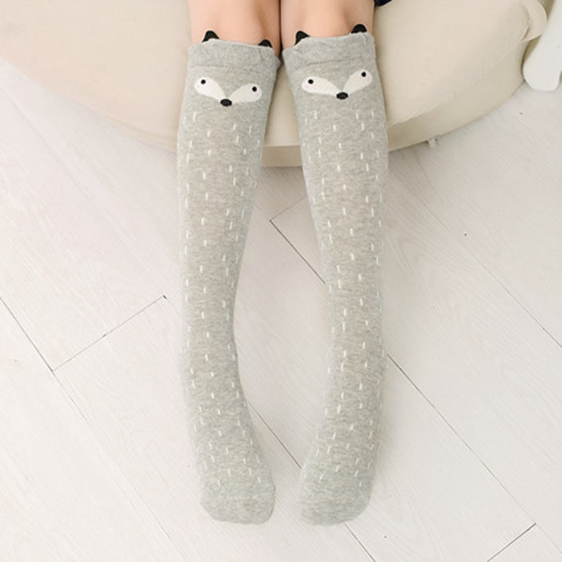 Girls Cartoon Cat Knee High Socks Breathable Comfy Stockings for Spring Autumn