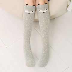 Girls Cartoon Cat Knee High Socks Breathable Comfy Stockings for Spring Autumn