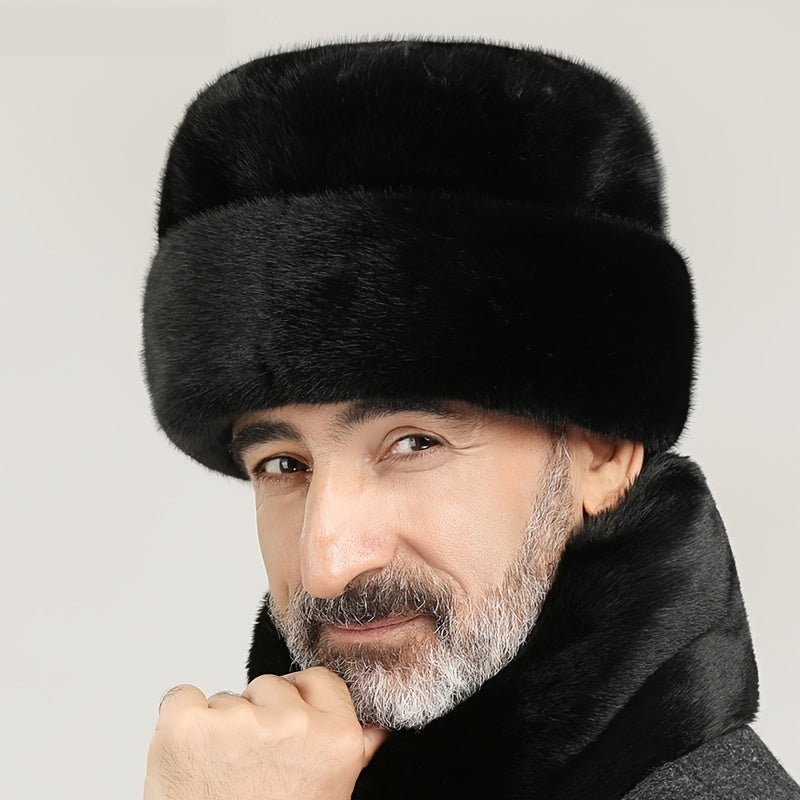 Faux Mink Winter Hat for Men, Warm Ear Protection Hat