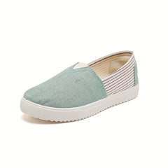 Women's Colorblock Canvas Shoes Slip On Flat Casual Walking Shoes