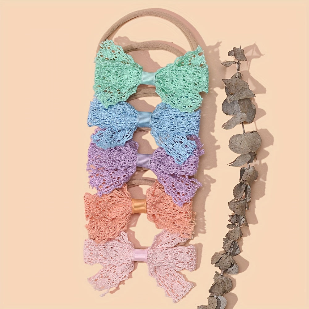 Headband For Baby Girls Soft Nylon Elastic Lace Bow Hair Bands