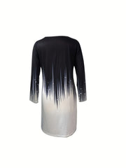 Casual Notched Neck Long Sleeve Dress Women's Clothing
