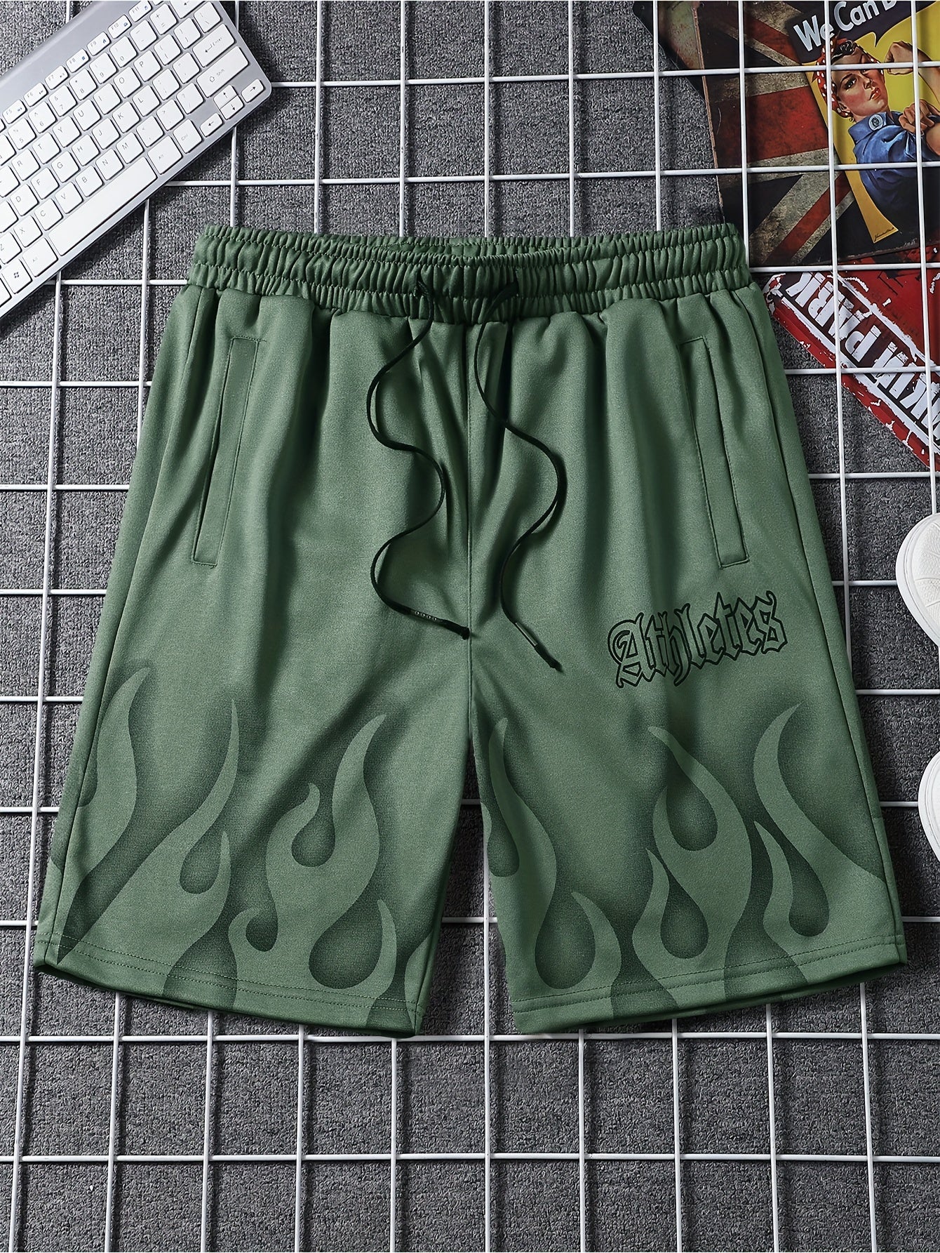 Athletes Flame Pattern Drawstring Shorts for Summer
