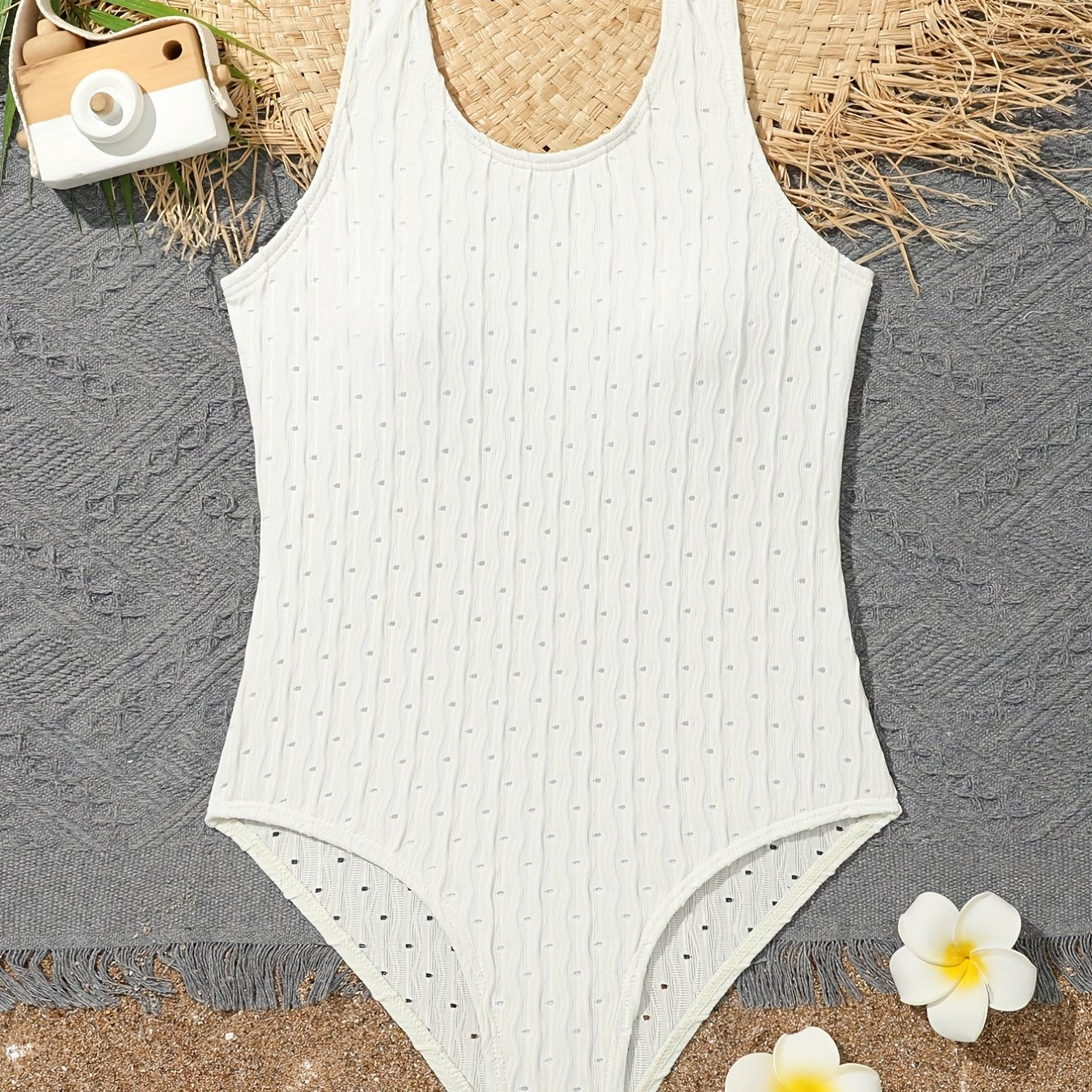 Girls One Piece Swimsuit Sleeveless Solid Textured Beach Vacation