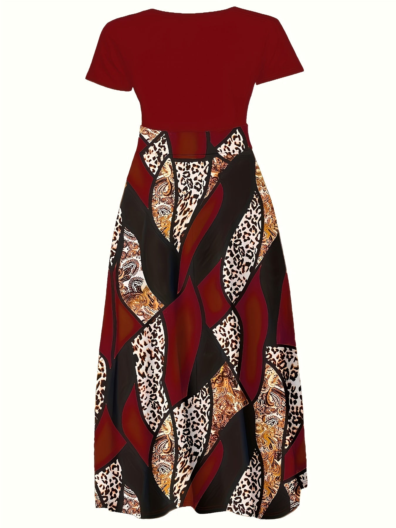 Colorblock Leopard & Paisley Print Maxi Dress