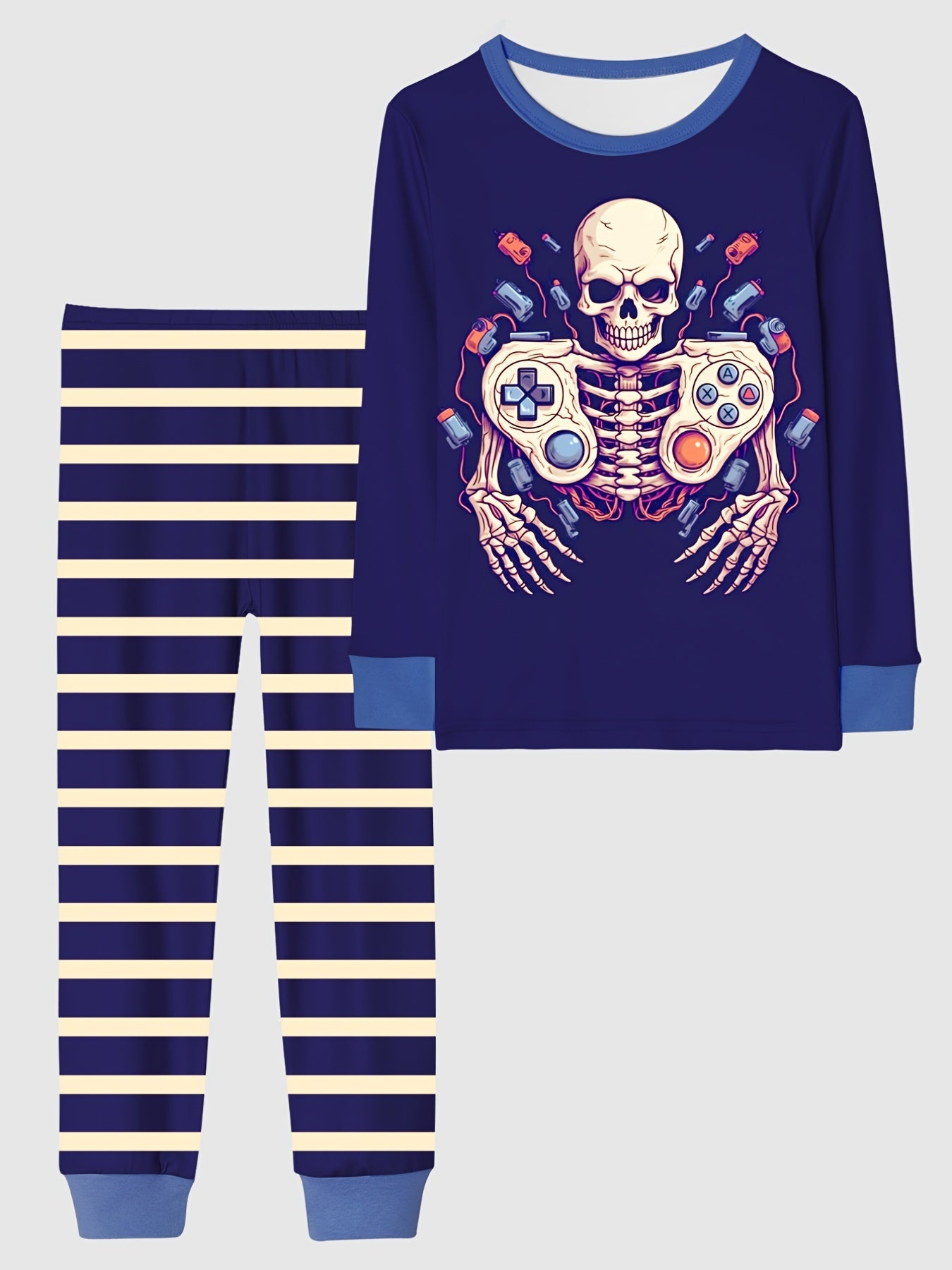 Skull Pattern Kids Pajama Set Halloween Style Comfy PJ Boy's Loungewear