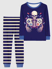 Skull Pattern Kids Pajama Set Halloween Style Comfy PJ Boy's Loungewear