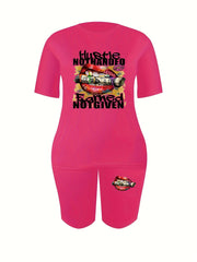 Women's Plus Graphic Tee & Shorts Two Piece Set