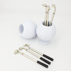 Golf Ball Pen Holder Set with 3 Ballpoint Pens - Great Gift for Golfer