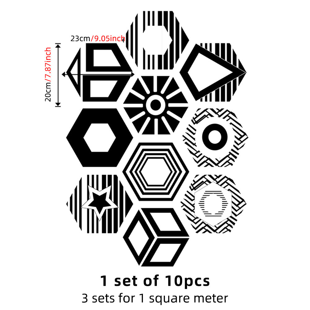 10pcs Geometric Flowers Hexagon Tile Stickers Waterproof Self-adhesive