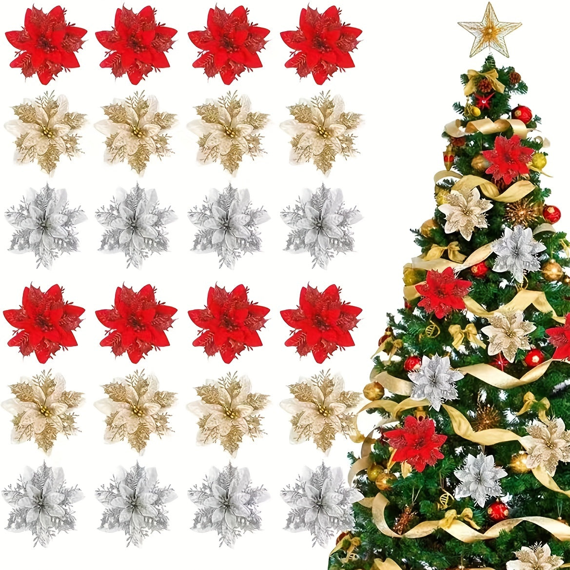 Glitter Hollow Christmas Flower Double...